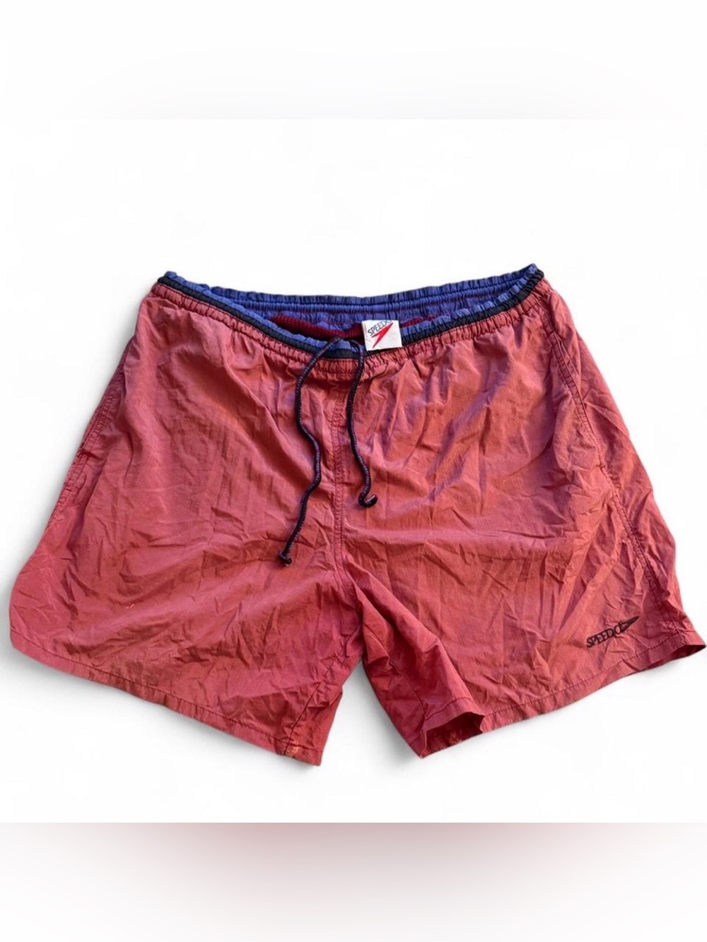 Vintage 80s/90s Speedo Nylon Swim Trunks Retro Geometric Patch Mesh Lined Board